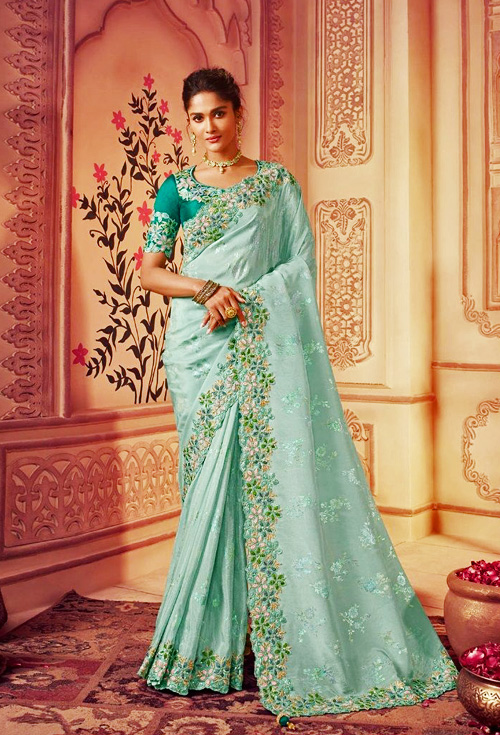 Archtic Blue Color Party wear Designer Saree