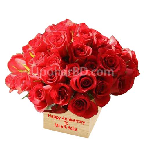 Red roses with personalised message