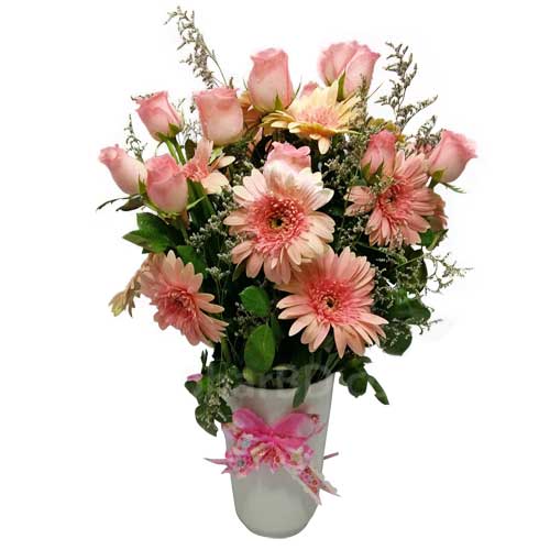 Gerbera with Pink rose bouquet