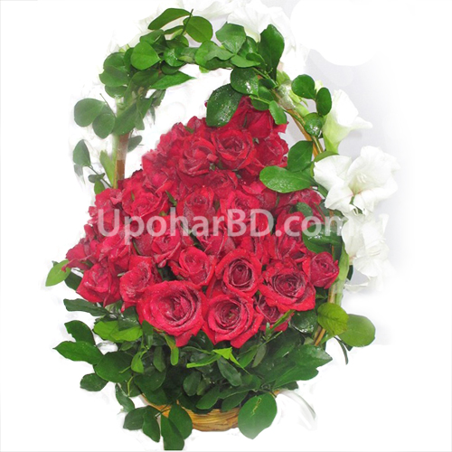 Basket with 40 red roses