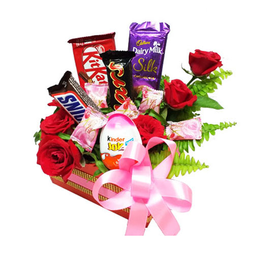 Combine Basket Of Flower And Chocolate