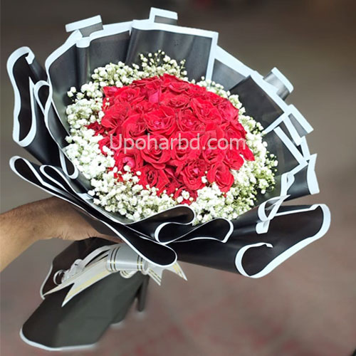 Red Roses with White Gypsy Elegance
