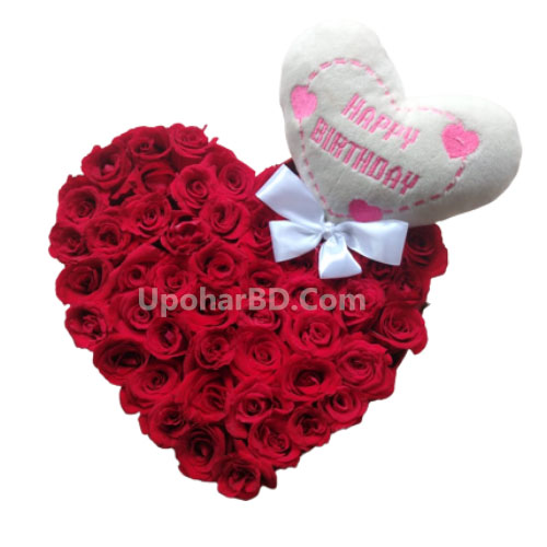Graceful Red Roses Heart With Pillow
