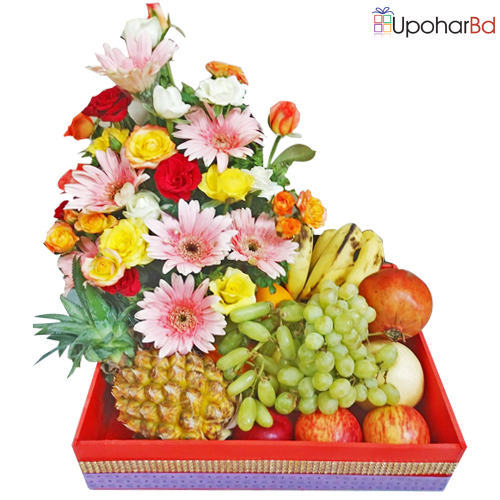 Combine Basket Of Fruits And Flowers