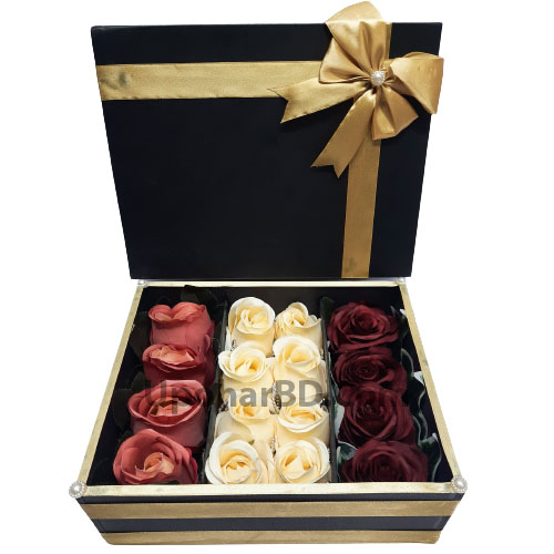Colorful Artificial Roses In A gift Box