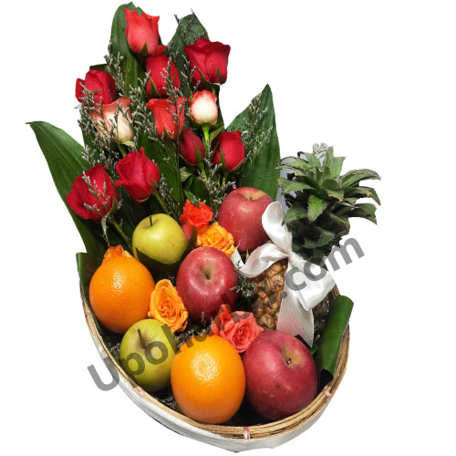 Decorative Basket Of Fruits And Flowers