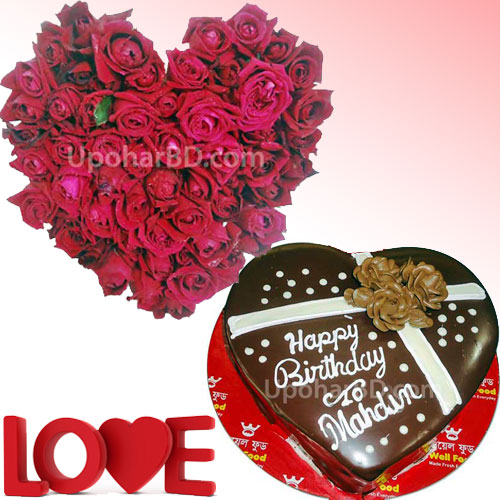 Chocolate cake and roses for your love