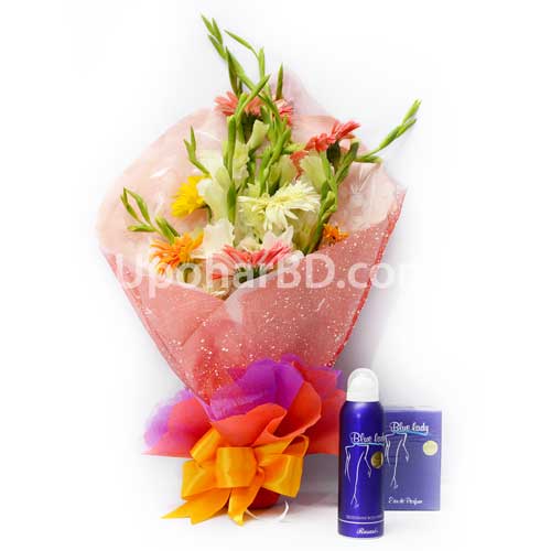 Blue lady package with flowers