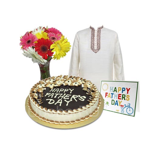 Gift for Father with Aarong Panjabi, Cake and Flower