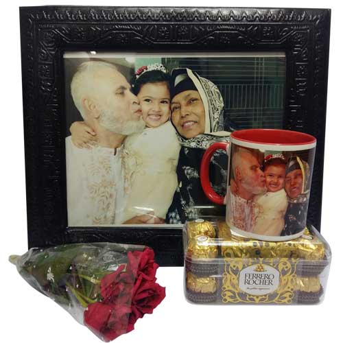 Printed Mug and Aarong Leather Frame Combo with Chocolate