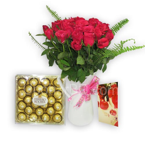 24 Red Roses with 300g Fererro Rocher