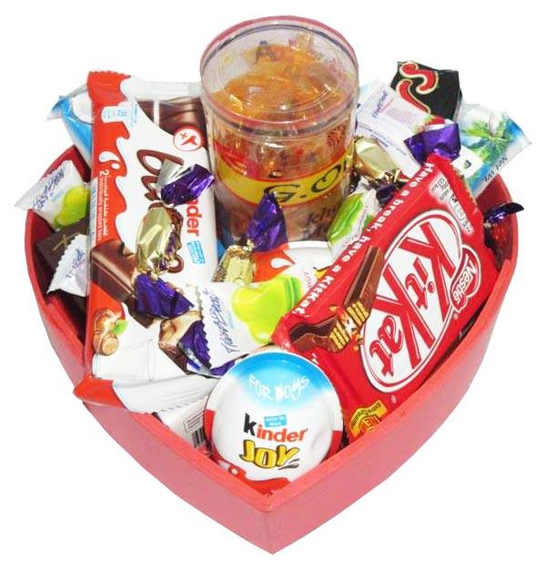 Assorted chocolate package in a heart shaped gift box