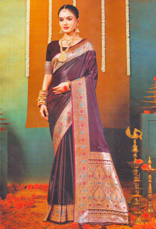 Deep Maroon Color Kanjivaram With Golden Zari Work