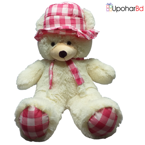 White Teddy wearing pink tie