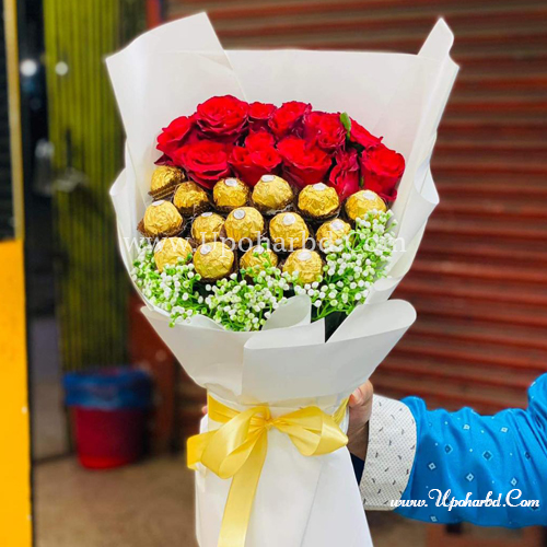 send chocolate and red roses flower bouquet to Bangladesh as surprise ...