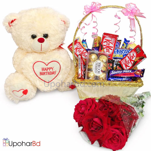 Order gift online now in Bangladesh - Chocolate basket with teddy bear ...