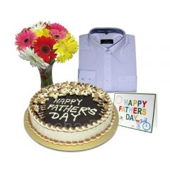 Hamper for him with shirt, cake and bouquet