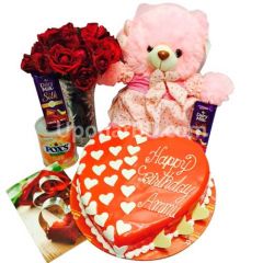 Red roses, love cake, chocolate and teddy