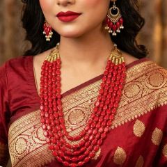 Ruby red pearl necklace