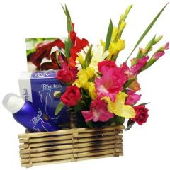 Bunch of Flowers with Blue Lady Perfume