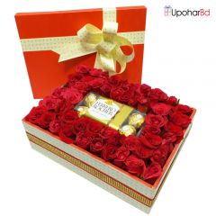 Box of surprise with chocolate and roses