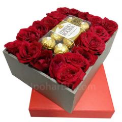 Box of surprise with chocolate and roses