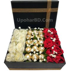 Red And White Roses With Chocolates