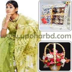 Dhakai Jamdani Sharee, bouquet and sweets- Top Package for her