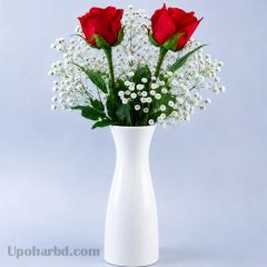 2 Red Roses in a Vase